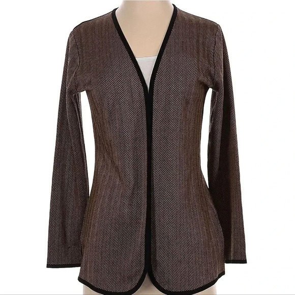 Exclusively Misook Petites Open Cardigan Brown Black in Size XXS - Picture 1 of 4